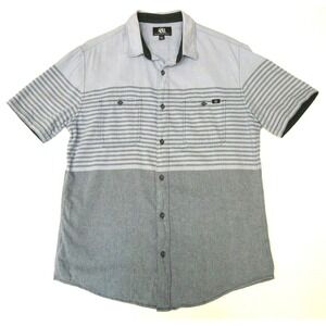Rock‎ & Republic Shirt Mens Medium Gray Blue Striped Cotton Short Sleeve Casual